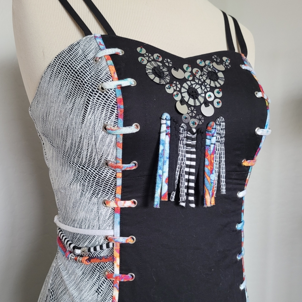 Vintage Black Mini Dress 90s Punk Goth Bodycon Festival - Picture 4 of 9
